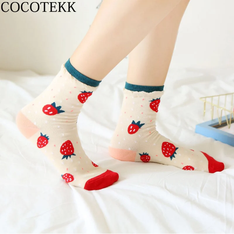 Корея Kawaii дизайн клубничное молоко корова хлопок женские носки веселое Harajuku