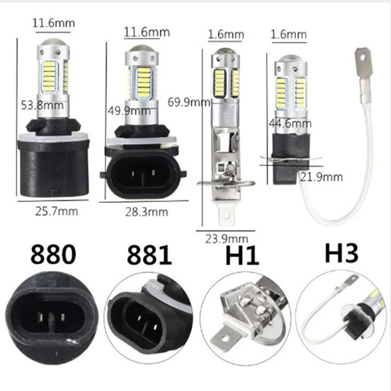 2 шт. супер яркий H1 H3 светодиодный фонарь 30 4014SMD Автомобильные противотуманные фары 6500K белые фары для вождения и бега автомобильные лампы