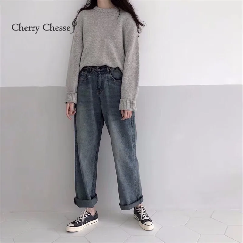 Cherry Chesse винтажные прямые женские джинсы High Street джинсовые брюки лето осень