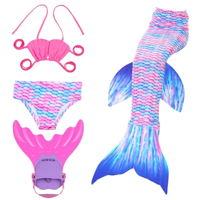 Colorful - Pink Fin Купальник для купания для девочек с бикини Ариэль хвост русалки для купания купальный костюм с плавниками для детей Русалка и нож для подводной охоты - Цвет: Colorful - Pink Fin