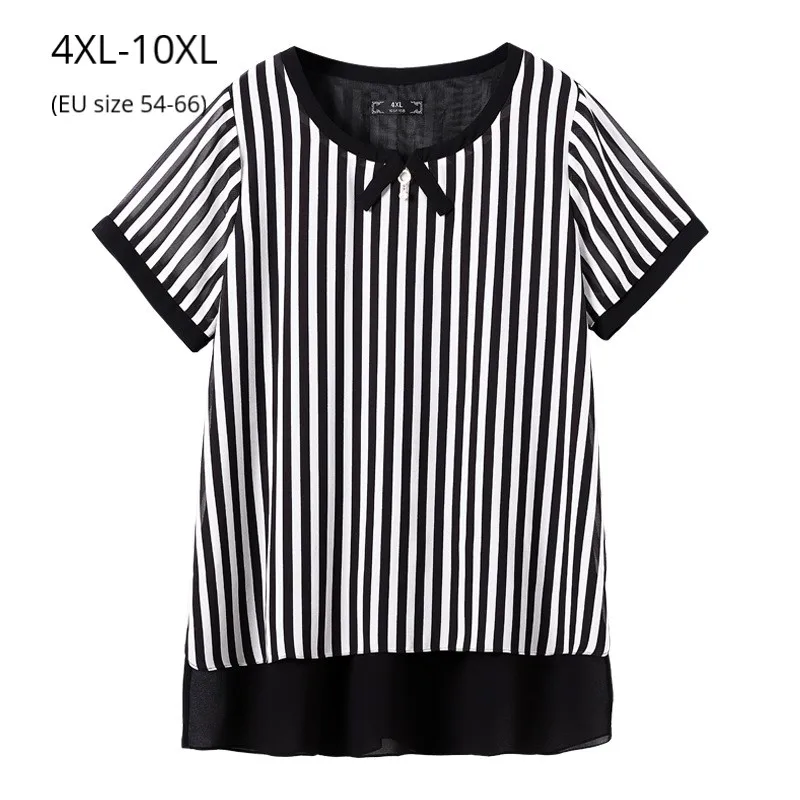

Большие размеры 10XL 9XL 8XL 4XL, Российские размеры 54,58,62,66 Женская летняя футболка Femme элегантная черно-белая полосатая повседневная одежда модны...
