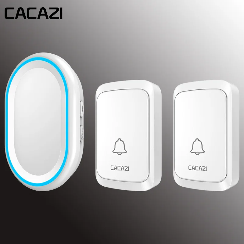 CACAZI Беспроводной дверной звонок интеллигентая(ый) дверной звонок светодиодный Ночной светильник 300 метрового дистанционного Водонепроницаемый Батарея дома вызова 58 Ловец снов 300 м Диапазон - Цвет: white 2x1