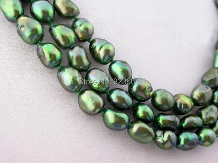 Зеленое ожерелье с пресноводным жемчугом в стиле барокко 3 ряда|freshwater pearl
