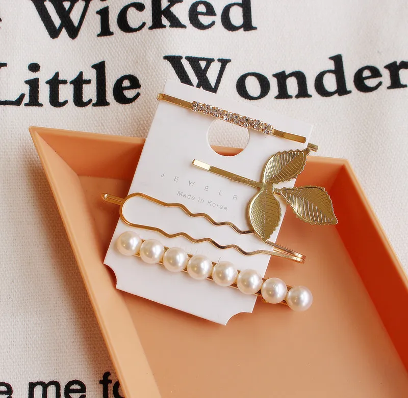 

Korea Fashion Geometric Metal Hairpins Imitiation Pearl Star Leaf Shape Hair Clips Hair Accessories for Women Girls