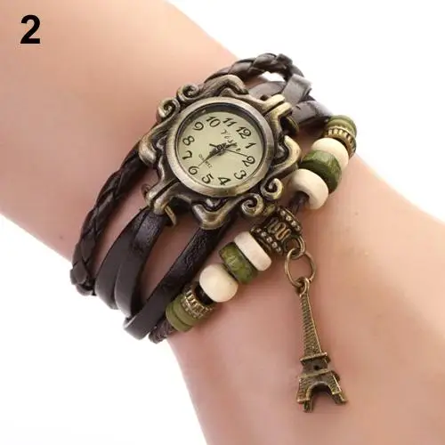 

Women Vintage Eiffel Tower Multilayer Braided Faux Leather Bracelet Wrist Watch fashion casual dropshipping