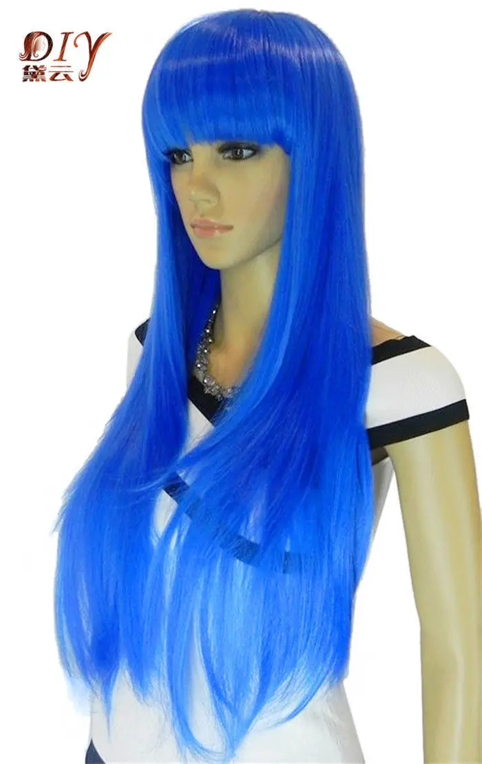 dd001932 Women Blue Straight Heat Resistant Cosplay Long Hair Full Wig D0315 |