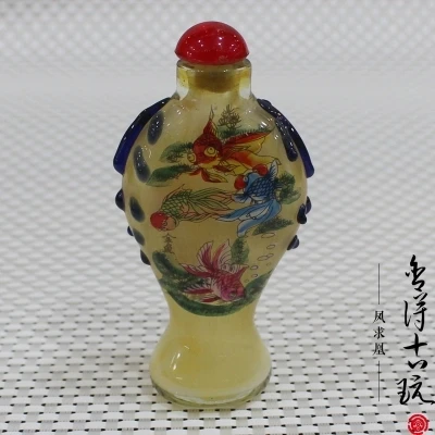 

Antique Inside Painted Liulin Lotus Pond Fish Picture Snuff Bottle Arrangements