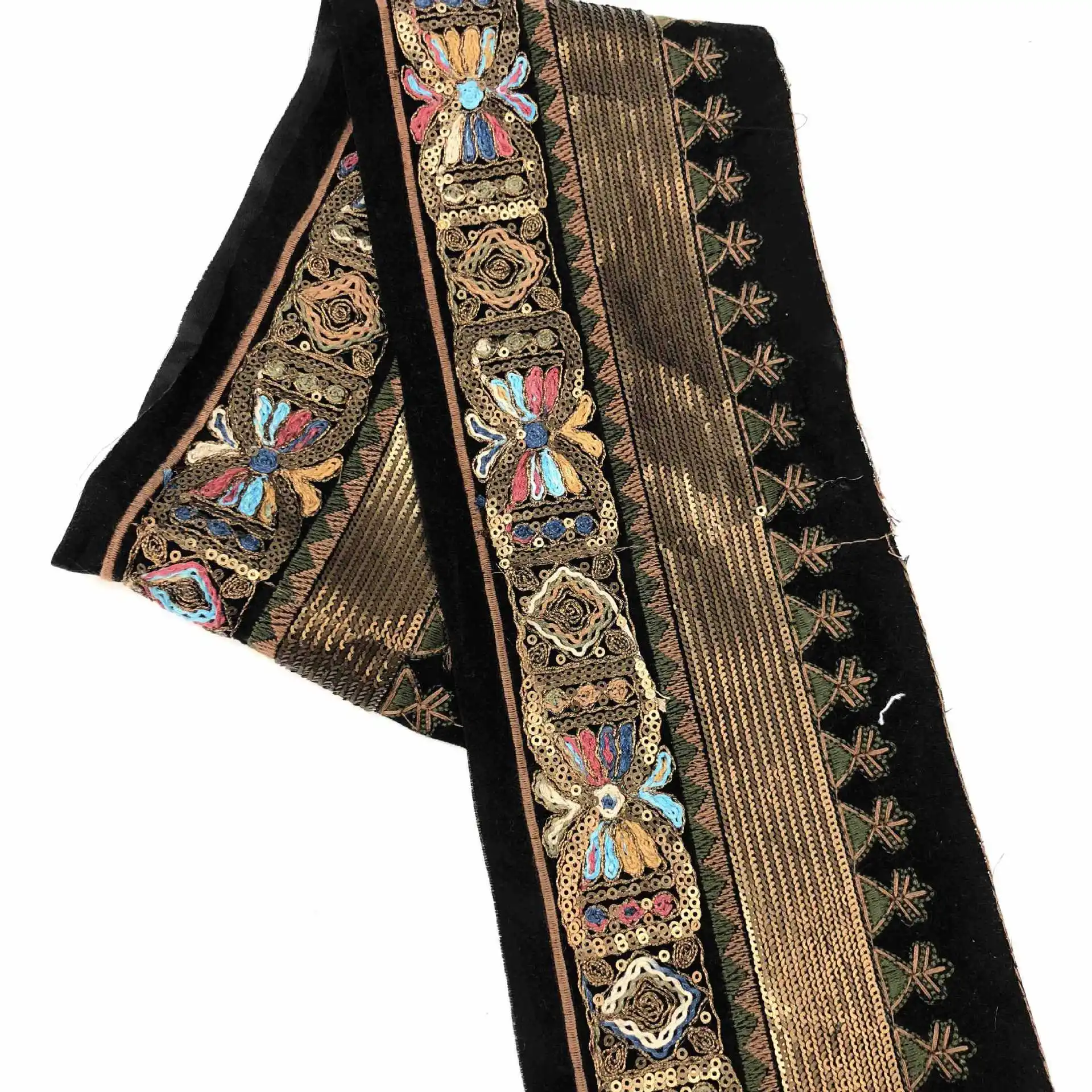 3 м винтажная Этническая золотая нить блестки вышивка кружевная лента Бохо