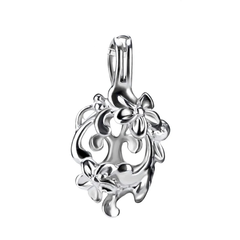 Silver CLUCI Настоящее серебро 925 проба клетка кулон ювелирные изделия Плюмерия Rubra цветок в форме Женщины Серебро 925 жемчуг клетка-медальон - Цвет камня: Silver