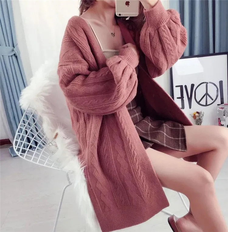 jujube red White Khaki Jujube Red New Arrivals Street Work Cardigans Coat Autumn winter long cardigan Female soft loose sweater women - Цвет: jujube red