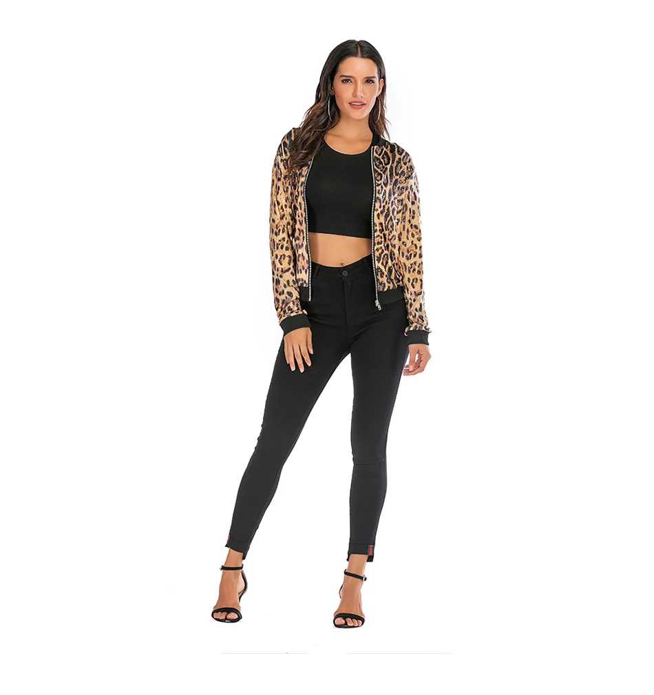 Женские куртки с леопардовым принтом размера плюс, пальто с О-образным вырезом и длинным рукавом, короткая куртка-бомбер, повседневные топы, куртки для женщин, весна