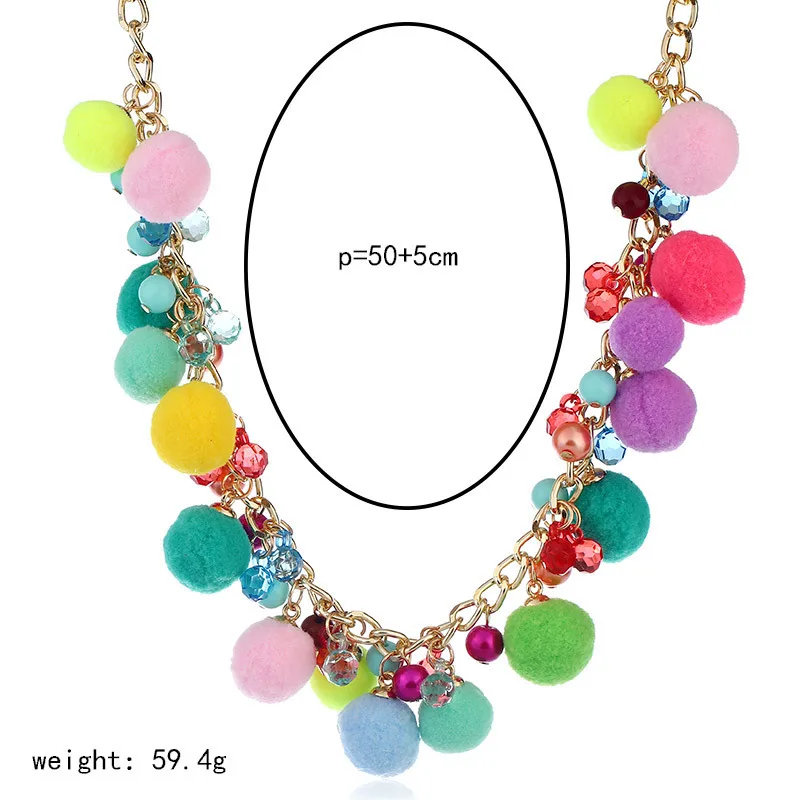 OL Dominated Women Simple Personality All-match Plush Bohemia Wind Ball Tassel Necklace | Украшения и аксессуары