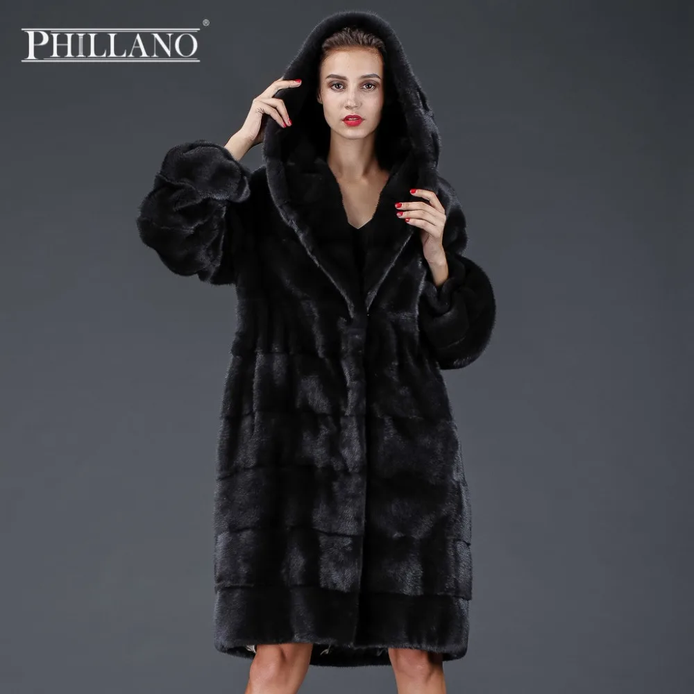 2016 PHILLANO Класический Фосон С Капюшоном Женская Куртка Меховая из Норки Шубы Из