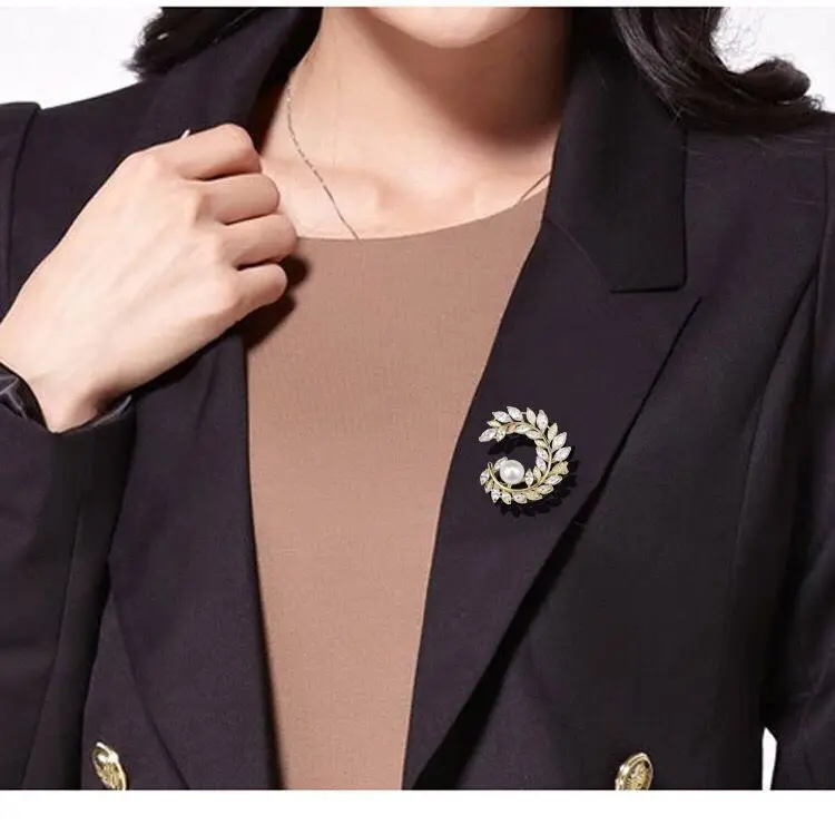 MxGxFam CZ Leaves and Pearl Brooches For Women AAA+ Cubic Zircon 18 k Yellow Gold Color | Украшения и аксессуары