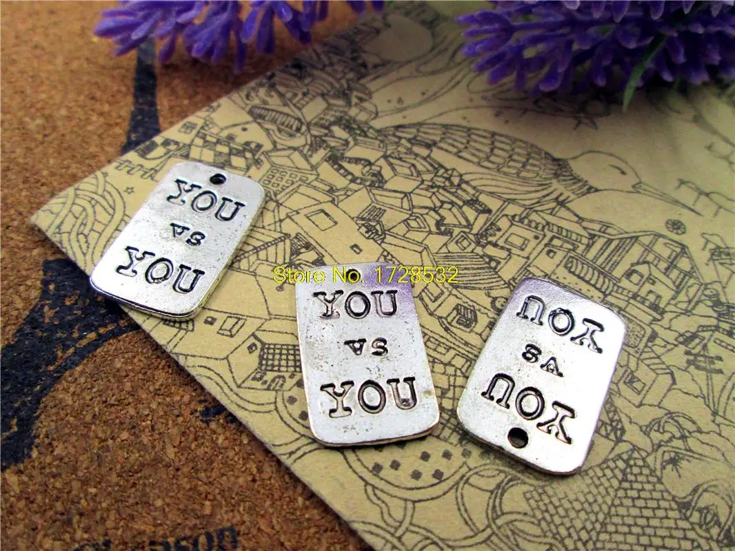 

12pcs- You v s You Charms Antique Tibetan silver You v s You Charms pendants 22x13mm