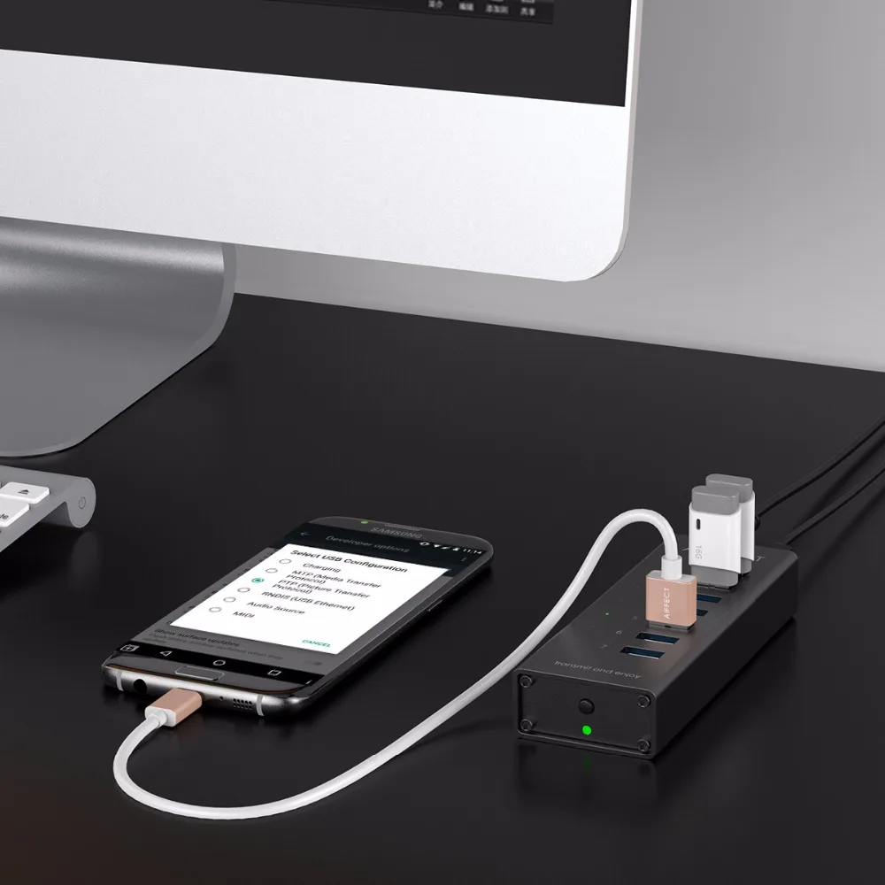 AIFFECT 7 портов Алюминиевый USB 3 0 концентратор BC1.2 быстрое зарядное устройство с 12V 2A