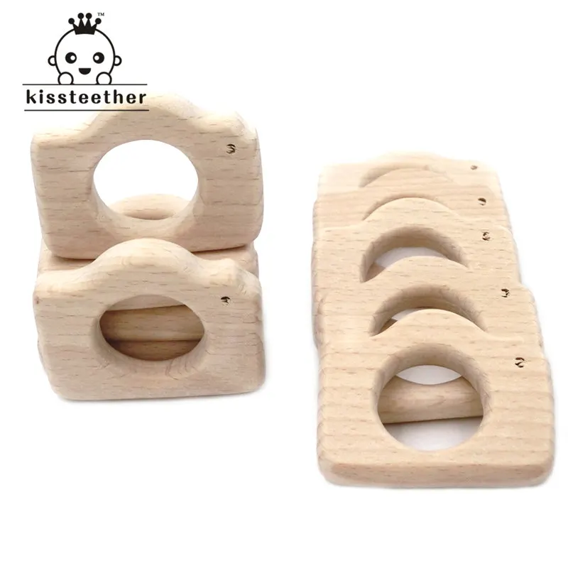 Mordedor de madera Natural hecho a mano para beb&eacute;, c&aacute;mara de madera de haya, colgante personalizado, respetuoso con el medio ambiente, seguro-0