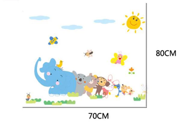 Мультяшные животные друзья настенные наклейки для детских комнат Слон Обезьяна