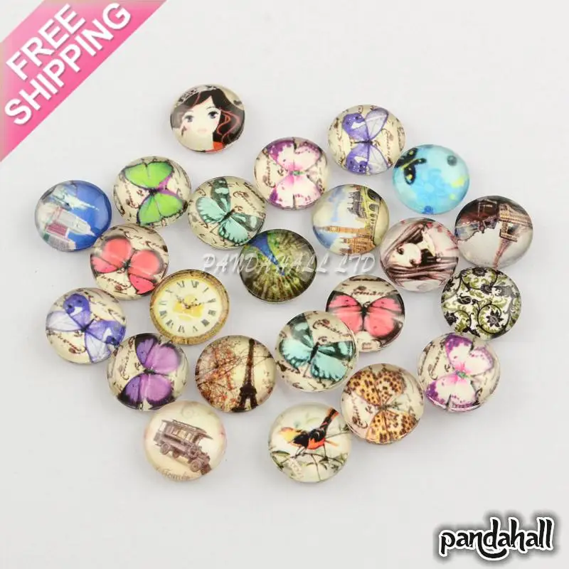 

Смешанные стеклянные кабошоны с принтом, полукруглые/купольные, 12x5 ~ 6 мм