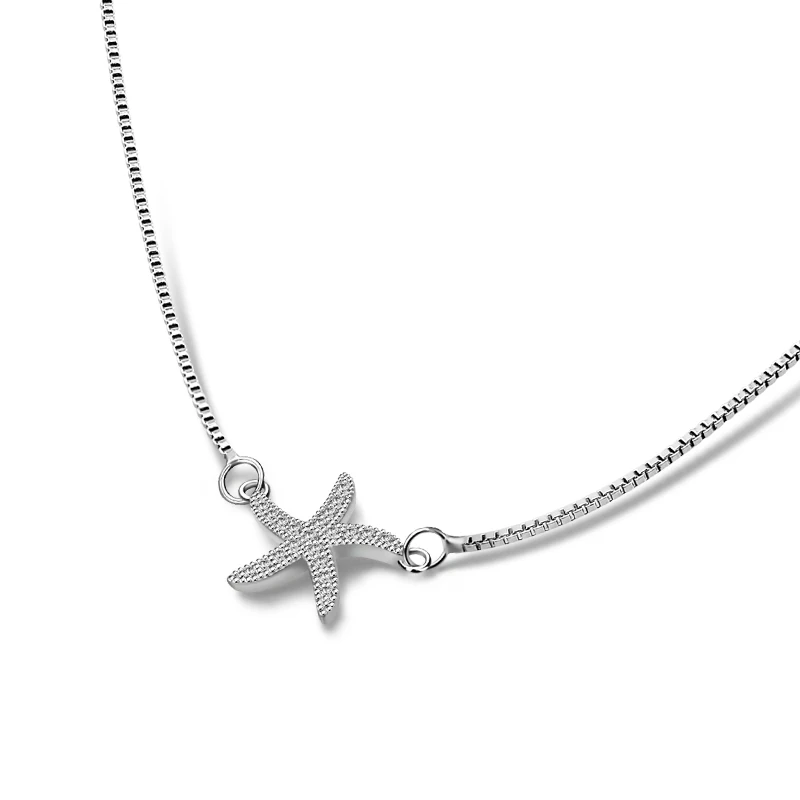 

Sea style 100% 925 Sterling Silver starfish pendant necklace Girl Fashion Cute Clavicle chain Woman Silver Jewelry birthday Gift