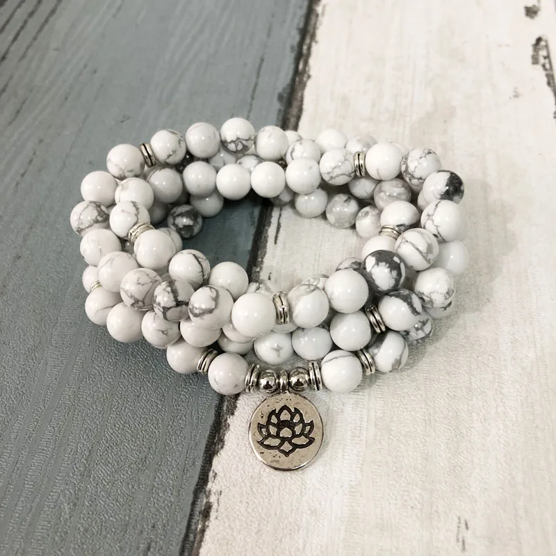 Модный обернутый браслет Howlite 108 Mala женский с подвеской на запястье натуральный