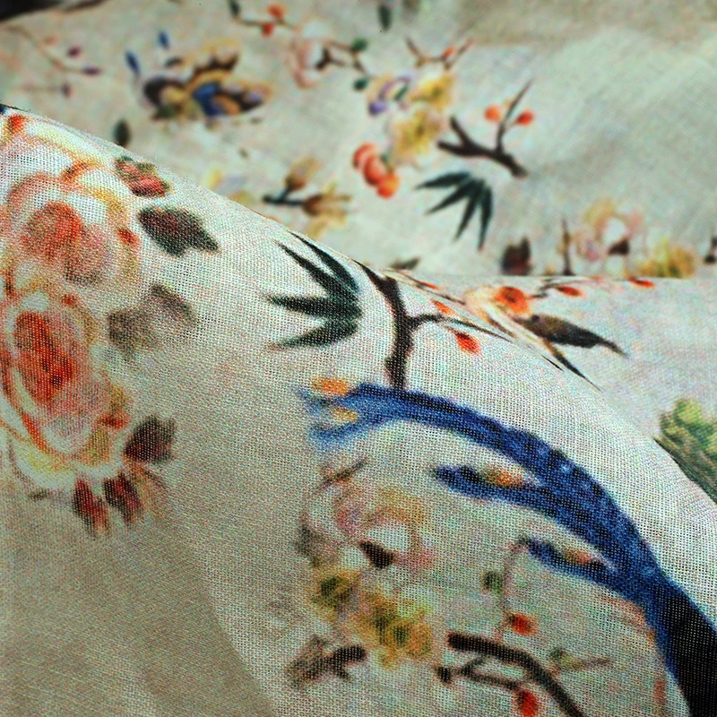 Высокое качество рами ткань Cheongsam платье рубашка tissu красивый цветок и птица