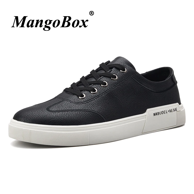 Skate Shoes for Male Black White Man Casual Autumn Winter Footwear Adult PU Leather Rubber Sole Classic | Обувь
