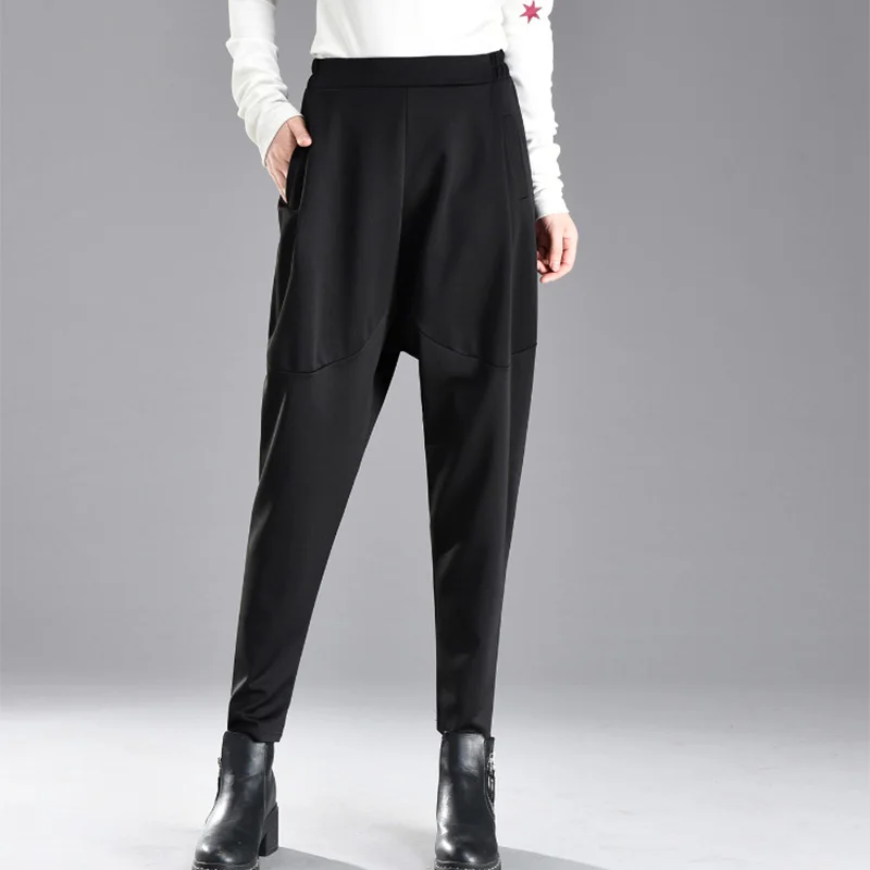 Женские брюки-шаровары 2019 весна осень модные женские черные с эластичной талией