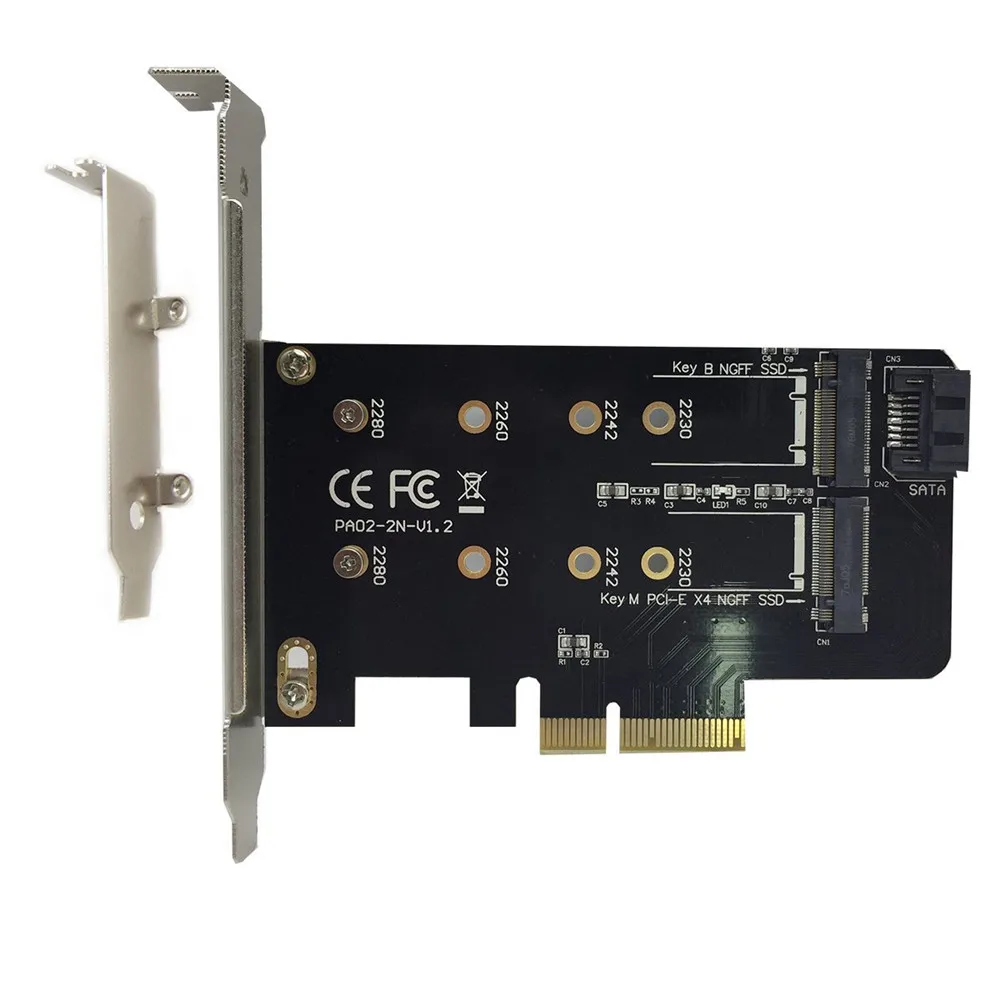 Двойной NGFF PCIe адаптер M.2 NVME SSD M-Key или M.2 SATA SSD B-Key PCI-e 3,0x4 хост-контроллер Плата расширения для настольного компьютера