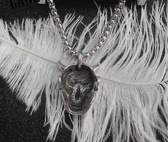 Титан Сталь маски для Hannya ожерелье с подвеской маской 24 дюймовая цепочка|necklace