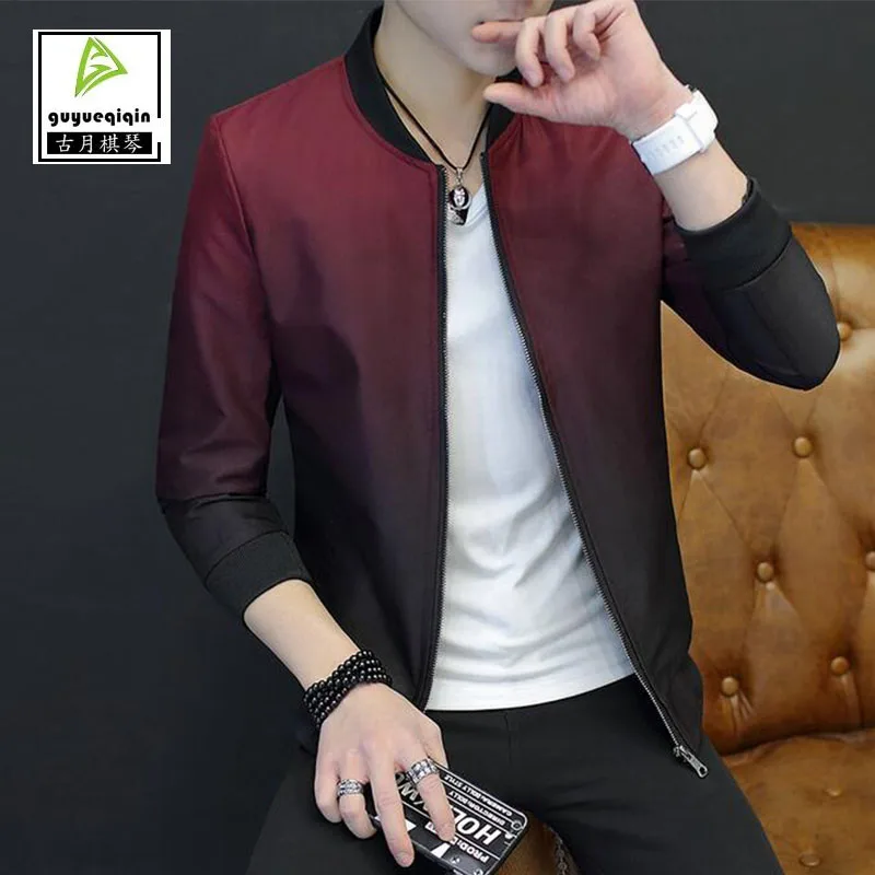 2017 Демисезонный градиент куртка Мужская Одежда корейский Тонкий молнии Стенд