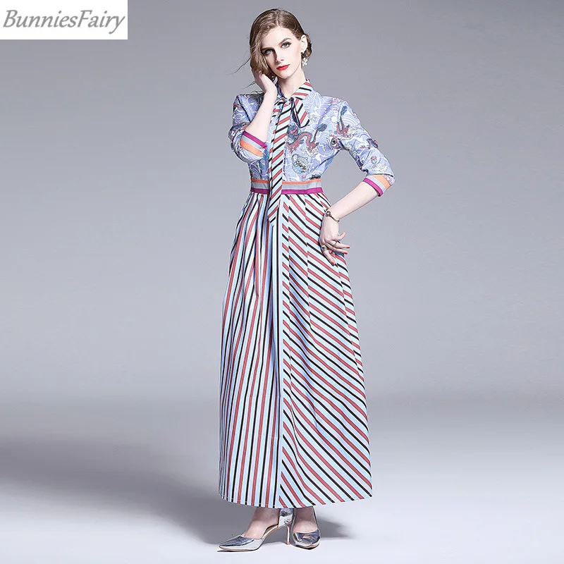 BunniesFairy 2019 осеннее Новое Женское подиумное элегантное винтажное Ретро Полосатое