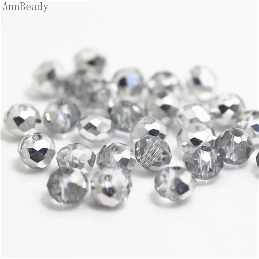 half silver AnnBeady, одноцветные красные, серебристые, 4x6 мм, 50 шт., австрийские граненые стеклянные бусины Rondelle, бусины для изготовления ювелирных изделий - Цвет: half silver