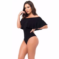 summer ruffles off shoulder bodysuit women black red combinaison femme backless sexy rompers jumpsuit skinny bodycon overalls
