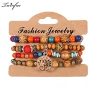 4 шт.компл. этнические богемные деревянные бусины растения Многослойные браслеты ювелирные изделия для женщин оптом