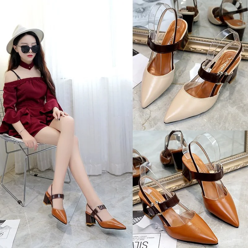 2019 весенние женские грубые сандалии с вырезами туфли лодочки закрытым носком на