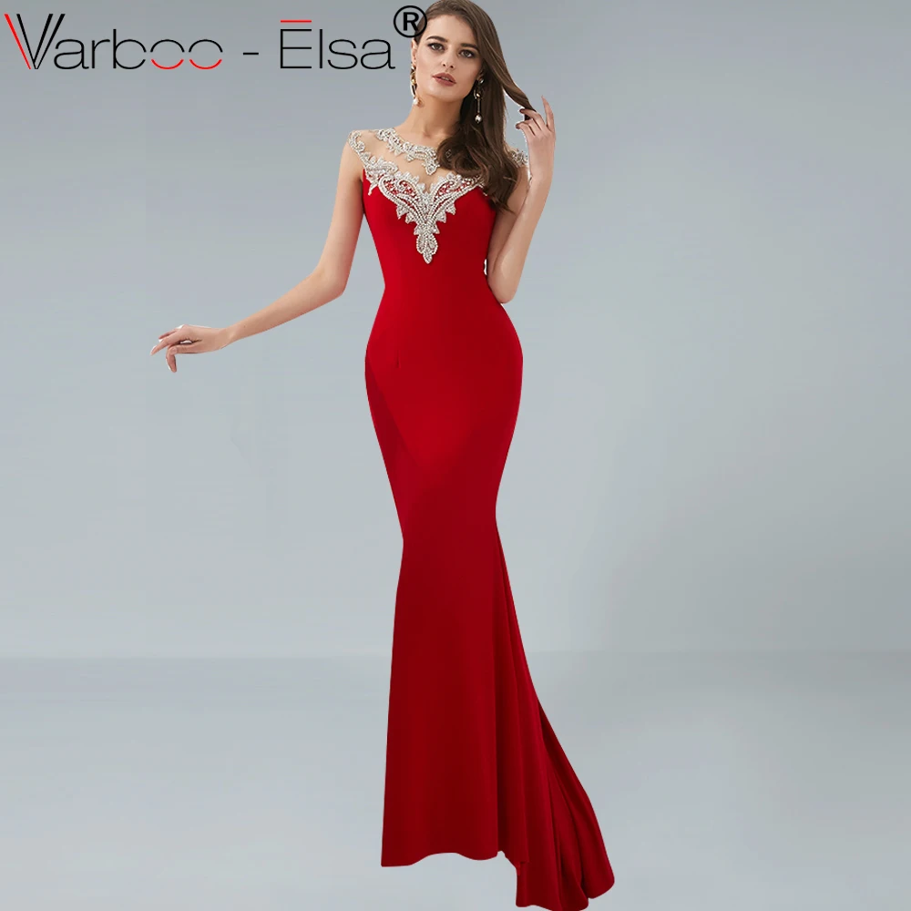 Женское вечернее платье Русалка VARBOO_ELSA Красное длинное с открытой спиной