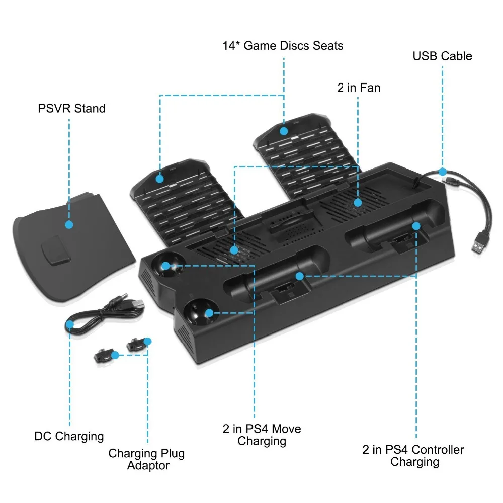 Все в одном PS VR подставка для PS4 тонкий Pro Vertical Stand системы охлаждения fan Controller