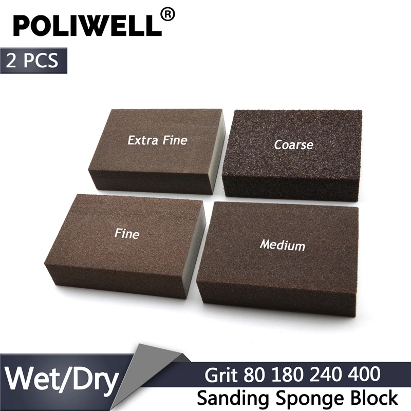 POLIWELL 2 шт. Ручная шлифовка полировка шлифовальная губка блок 80 180 240 400 зернистость