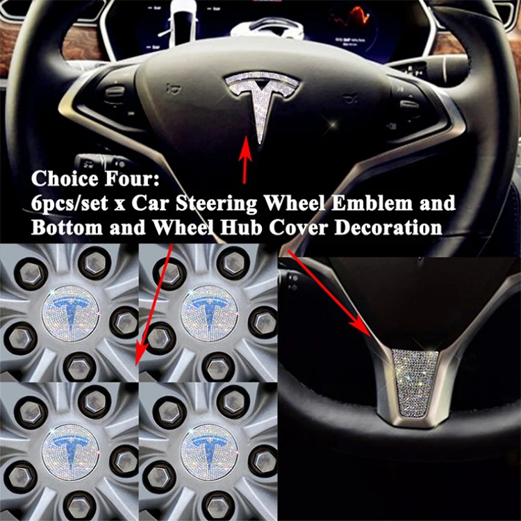 Имитация Кристалл автомобиля рулевое колесо украшение-Эмблема Крышка Ступицы Колеса логотип Стикеры для укладки волос аксессуар для Tesla модель S модель X