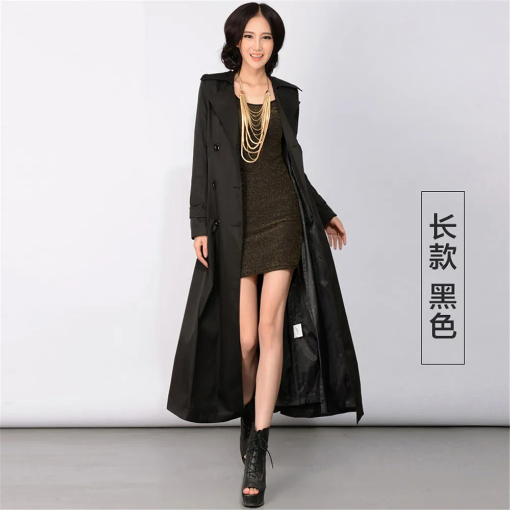 

2020 Autumn Women Maxi Long Trech European Style Long Sleeve Slim Casual Trench Coat Pure Collar Double Breasted Outerwear OK075