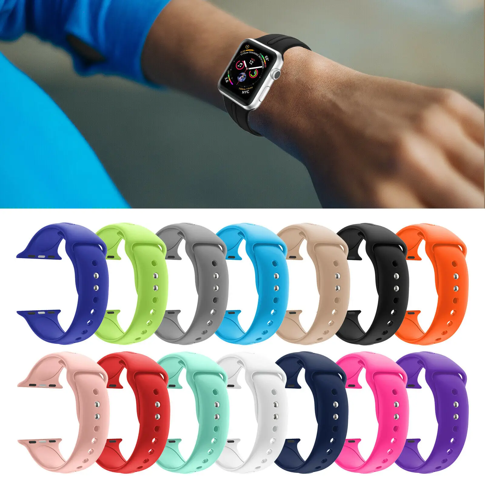 Подходит для Apple Watch Series 4/3/2/1 Smartwatch спортивный силиконовый ремешок Красочные Водонепроницаемый мягкий резиновый ремешок сменный Браслет