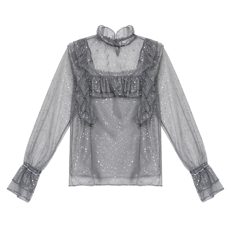 Trytree весенне летняя женская блузка шифоновая повседневная кружевная длинный