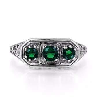 Pure Sterling Silver Finger Rings With Green Stone - Luxury Vintage Charms Engagement Jewelry 5