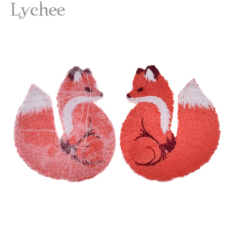 Lychee 1 пара нашивок с вышивкой лисы животный дизайн железные Аппликации сделай сам