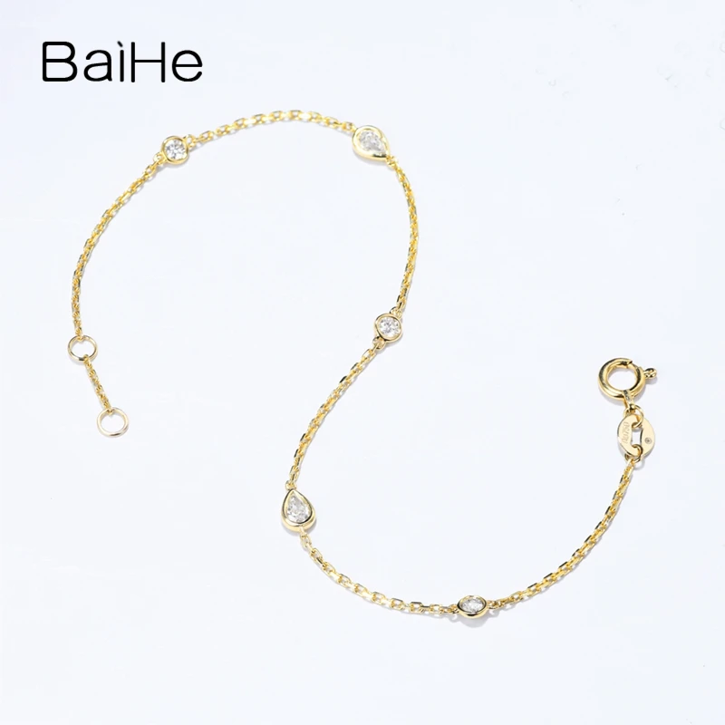 BAIHE Solid 18K желтое золото 0.30ct H/SI натуральные бриллианты свадебные женские модные