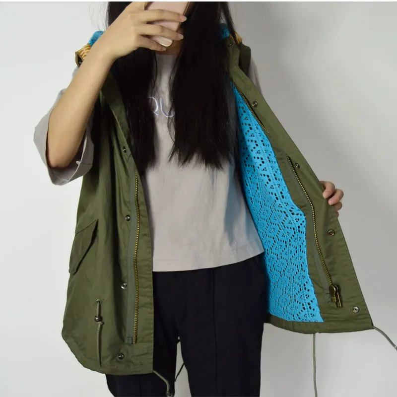 Весенние и осенние женские светло голубые полосатые Базовые Куртки|jacket parka|vest