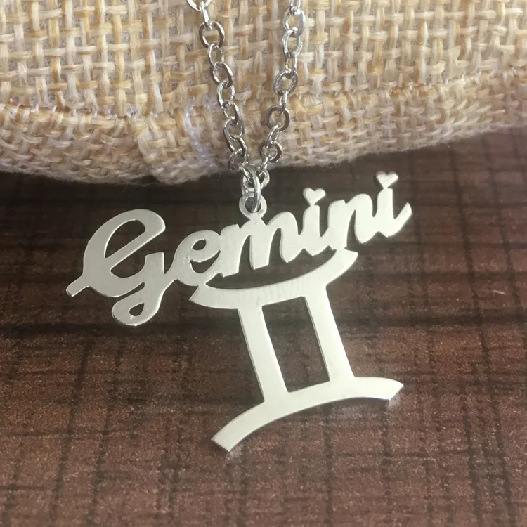 Letter Gemini Stainless Steel Zodiac Necklace Sign Constellation Signs Pendant Necklaces For Women 12 Jewelry | Украшения и