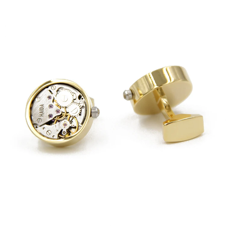 

Hot! Hot! Non-Functional Watch Cufflinks Gold Round cufflinks men's fashion Groom wedding Gift cuff links Jewelry Free Shipping