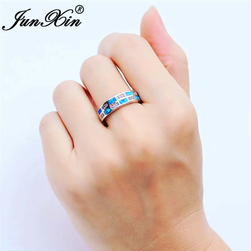 Luxury Blue White Fire Opal Ring Round Wedding Rings For Women Men Silver Color Purple Zircon Engagement Boho Jewelry | Украшения и